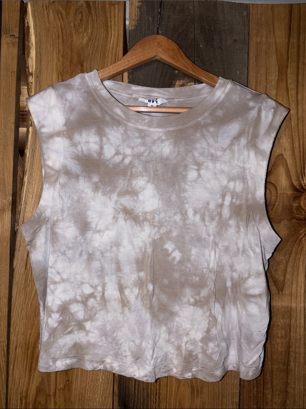 JoyLab Taupe and White Tie-Dye Muscle Tank